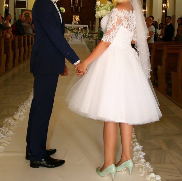 suknia ślubna krótka Ms Moda Beryl koronkowa