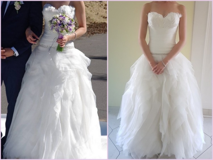 SUKNIA ŚLUBNA  GORSET  Z PIÓRAMI ROZ. 34/ 36/ 38