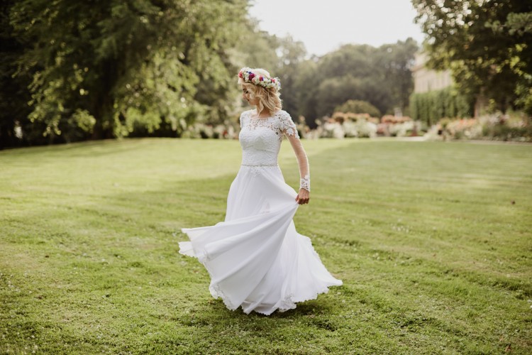 Suknia ślubna 2017 roz.34, długi rękaw, rozcięcie przy nodze