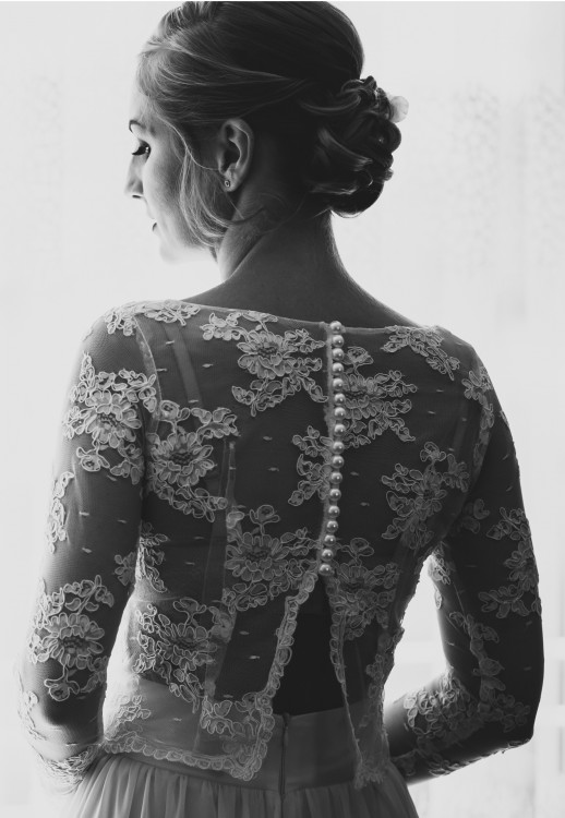 Dwuczęściowa sukienka ślubna z długim rękawem rozm. 36