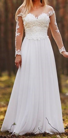 Niezwykła suknia koronkowo-muślinowa 34/36