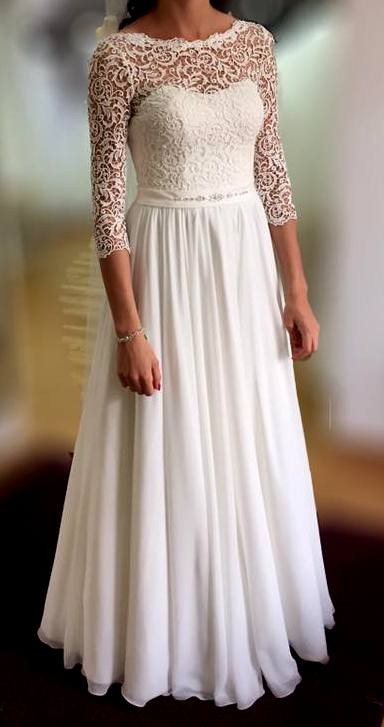 SUKNIA ŚLUBNA - MUŚLIN, GIPIURA