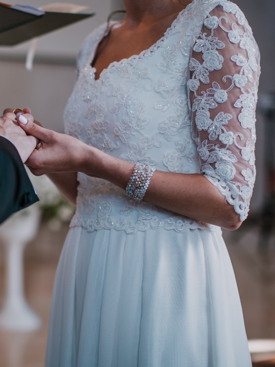 SUKNIA ŚLUBNA z koronki i muślinu