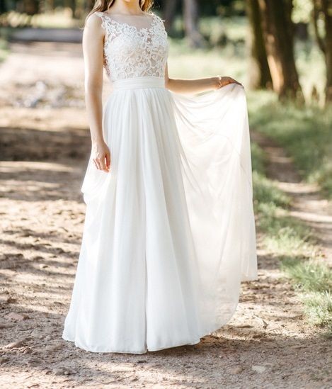 Suknia ślubna 34/36 muślin koronka gołe plecy wygodna