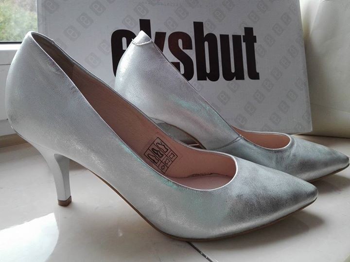 Skórzane szpilki EKSBUT srebrne lico 7 cm NOWE 35, 36