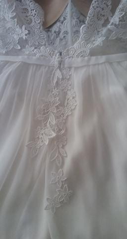 sprzedam suknię ślubną ecru koronka + muślin