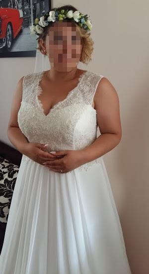 Suknia ślubna ecru rozm. 42/44 koronka z muślinem