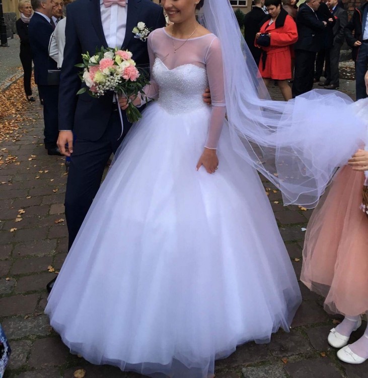 Suknia ślubna księżniczka 162 cm+ 7 cm obcas rozm.34/36