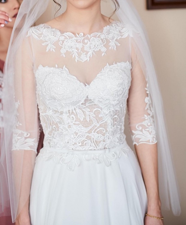 Suknia Śmietankowa Gipiura Muslin jedwabny