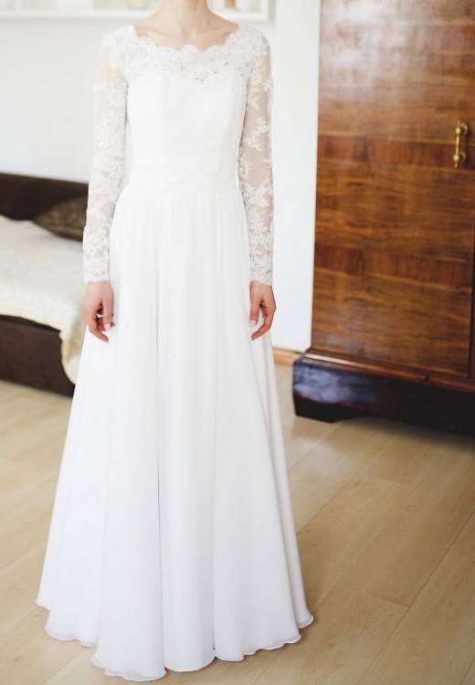 Koronkowa suknia ślubna 34/36 długi rękaw