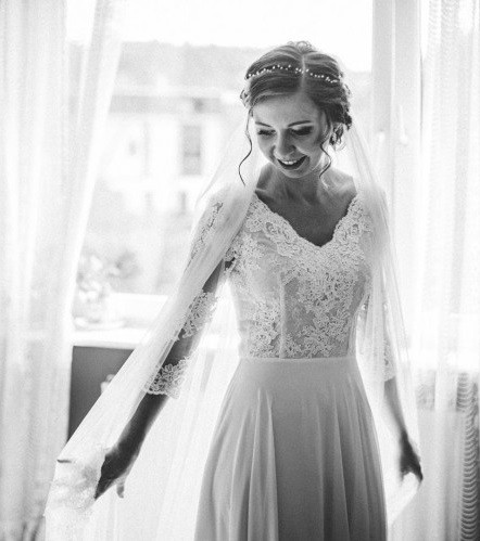 SUKNIA ŚLUBNA rustykalna boho koronka muślin