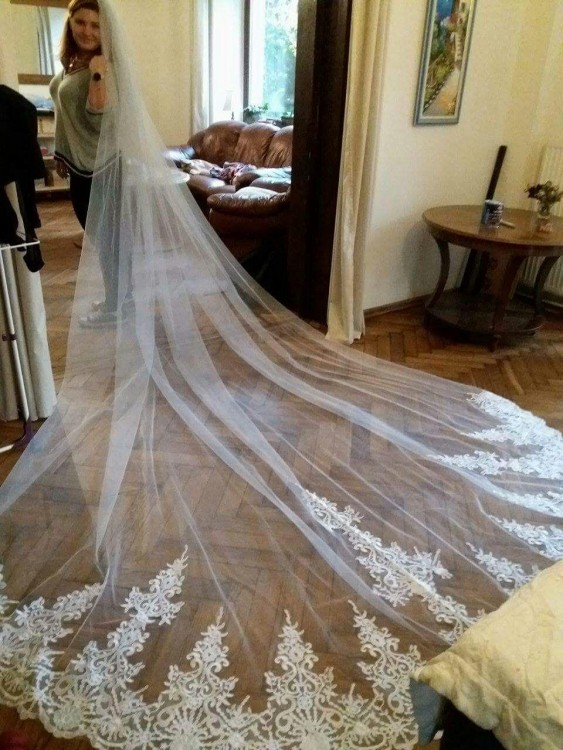Bajeczny Welon 3m Katedralny Koronka Biały
