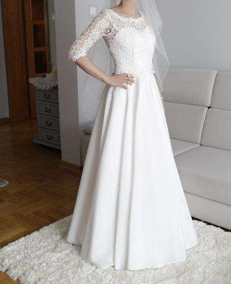 Elegancka suknia ślubna, gipiura, Białystok