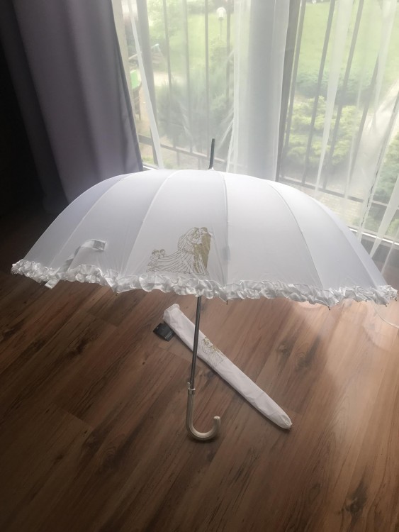 NOWY biały, bardzo duży parasol ślubny - 140cm