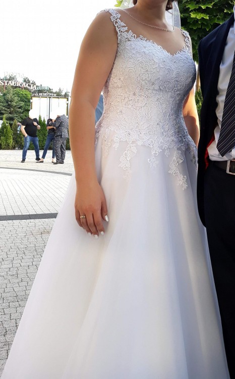 Suknia ślubna + welon, rozmiar 42, kolor: biały