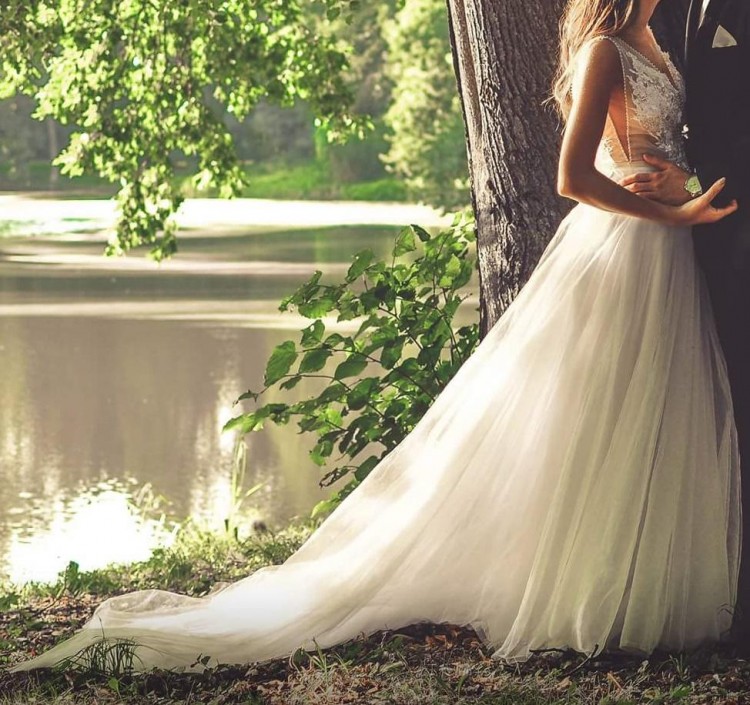 SUKNIA ŚLUBNA gabbiano MADONNA 36/38 z trenem 174+8cm