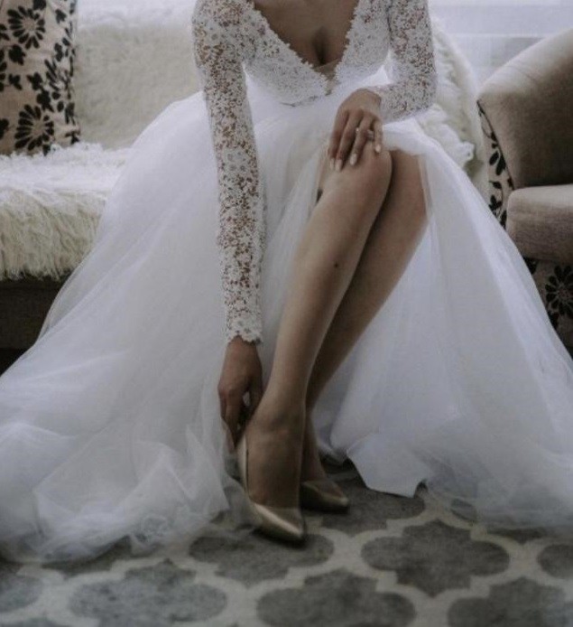 Suknia ślubna z długim rękawem 34/36, 175 plus obcas 8cm