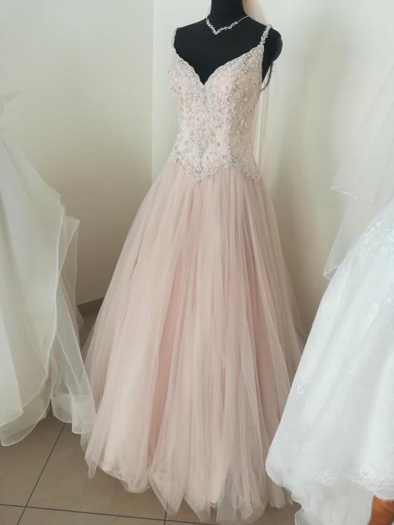 Suknia ślubna STELLA YORK beżowa tiul ramiączka plecy