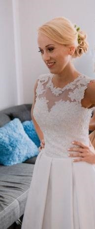 Klasyczna suknia ślubna Mikado dla wysokiej dziewczyny