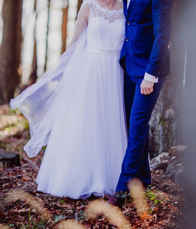 Suknia ślubna boho bez pleców biała 38 M + welon i bolerko