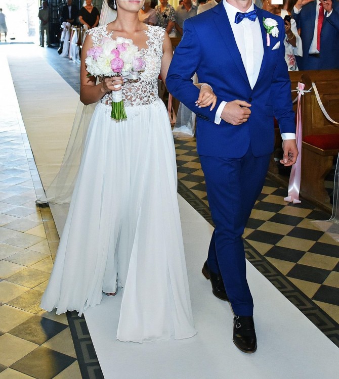 Suknia ślubna r.36 koronkowa, muślinowa, śmietankowa