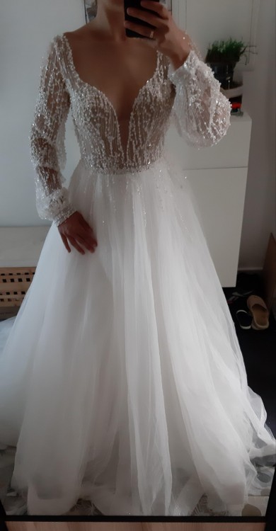 Suknia ślubna NOWA r 36 ivory princeska tren gołe plecy