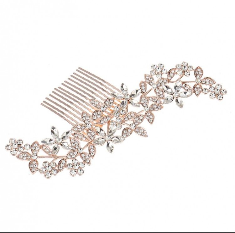 Grzebyk do włosów ślub złoty rose gold ozdoba
