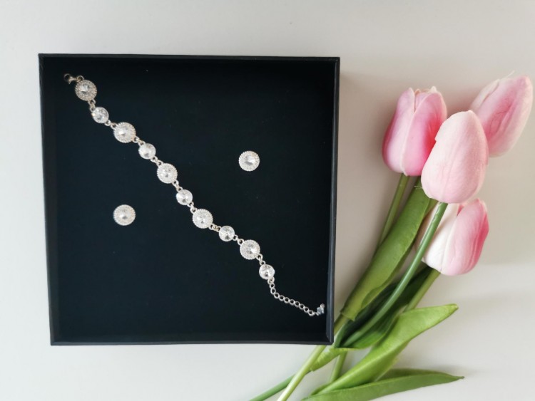 Alessandra biżuteria ślubna kolczyki bransoletka srebro