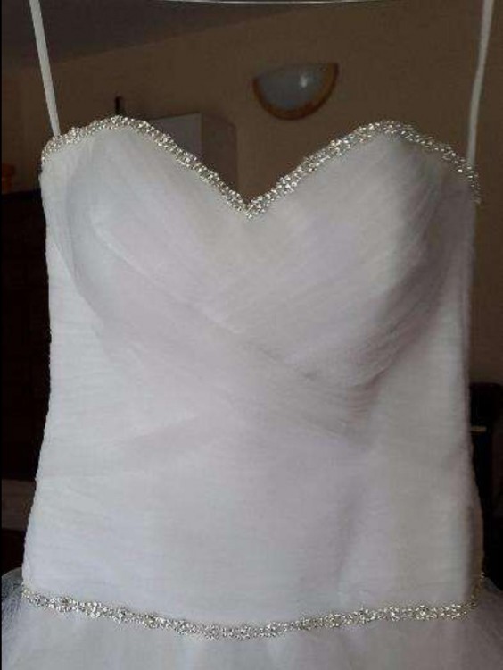 biała suknia ślubna cyrkonie swarovski 36 38 falbany