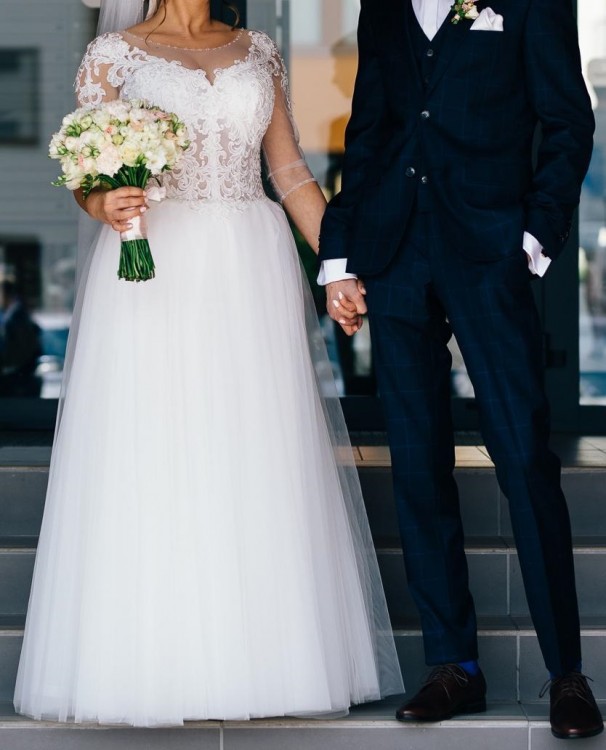 suknia ślubna princessa, tiul, koronka, r 36/38