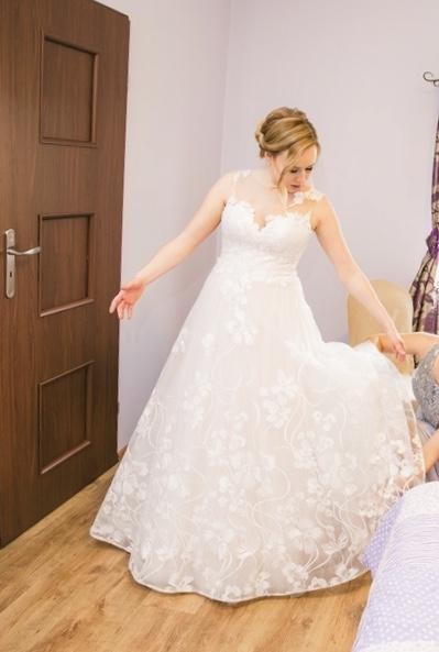 Suknia ślubna w kształcie A, cappuccino,ivory