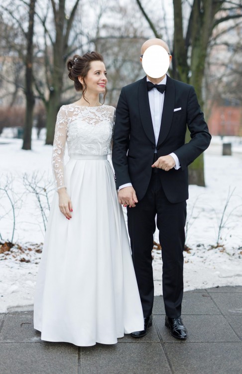 Suknia ślubna elegancka, klasyczna, gorset, tren, rozmiar 36