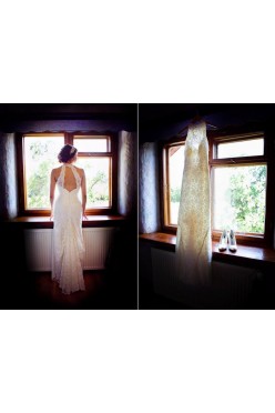 Koronkowa suknia ślubna z odkrytymi plecami
