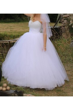 Suknia ślubna princessa z perełkami 36/38 wiązana.
