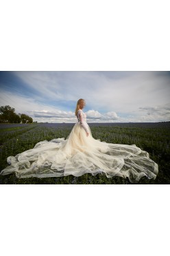 Suknia ślubna długi rękaw gołe plecy tren S (36)