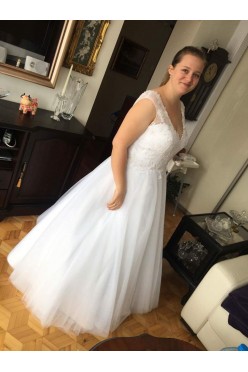 Suknia ślubna delikatna princeska, miękki tiul, duży biust