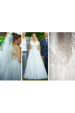 Romantyczna koronkowa suknia ślubna Mari-Lill. Rozmiar 36.