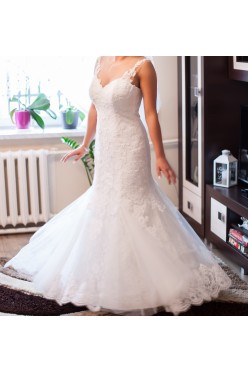 Wyjątkowa suknia ślubna syrena koronkowa + dwa welony