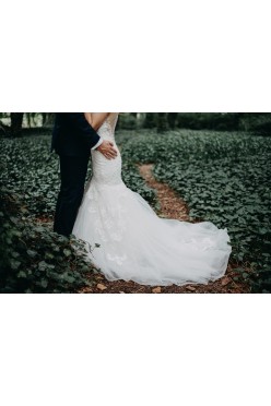 Koronkowa rybka z przepięknym trenem, rozmiar 36