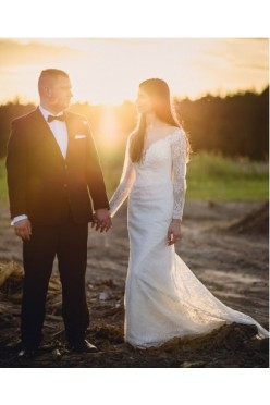 Suknia ślubna Elizabeth Passion 2017 ecru koronkowa z trenem