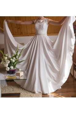 Suknia ślubna 34-36-38, litera A, biała, gipiura i kaszmir