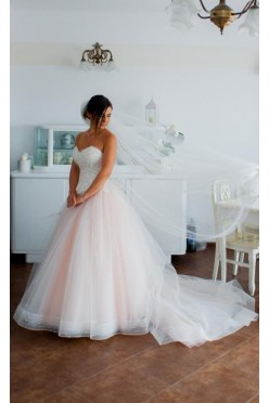 Suknia ślubna princessa tren tiulowa koronkowa SU TRES AMORE