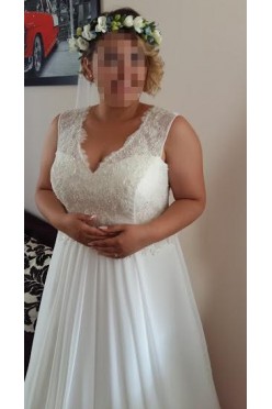 Suknia ślubna ecru rozm. 42/44 koronka z muślinem