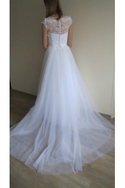 Suknia ślubna zwiewna romantyczna koronka tiul tren 34/36
