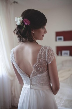 Suknia ślubna 34/36 - koronka i muślin jedwabny