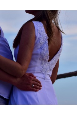 BIAŁA SUKIENKA ŚLUBNA POPRAWINY ROZM. 34 ZDOBIONA