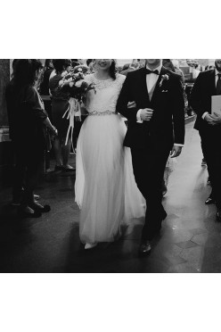 Zwiewna suknia ślubna 36, styl boho, Plus pasek i narzutka