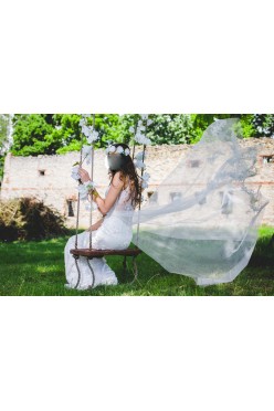 Suknia ślubna prosta + tren 2w1 kolor ecru 36/38