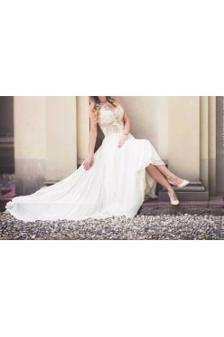 Suknia Carmen z koronki i muślinu