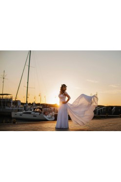 Zwiewna Suknia ślubna+odpinany tren, rozm 38, wzrost 169